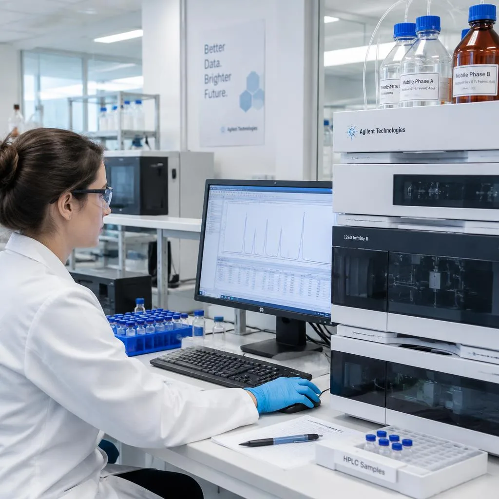 Pesquisadora inserindo amostras em equipamento de cromatografia